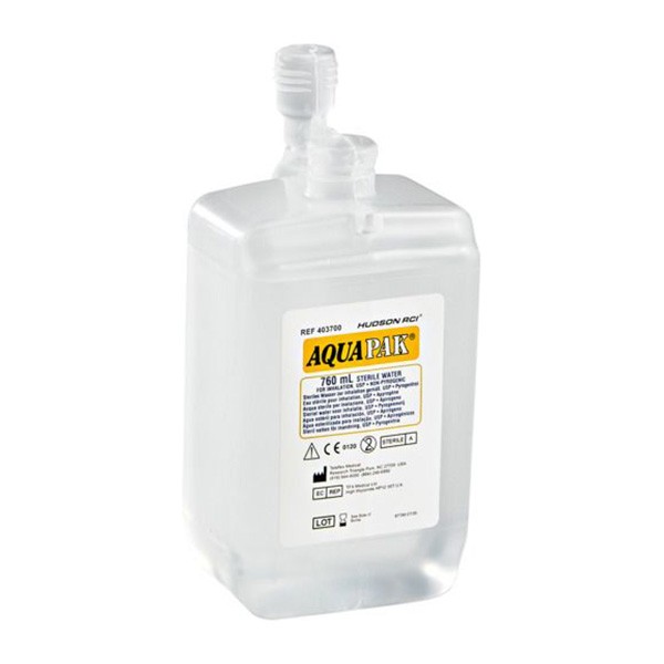 Acqua sterile distillata Aquapak da 340 ml - Con adattatore su CFS PRODOTTI  MEDICALI