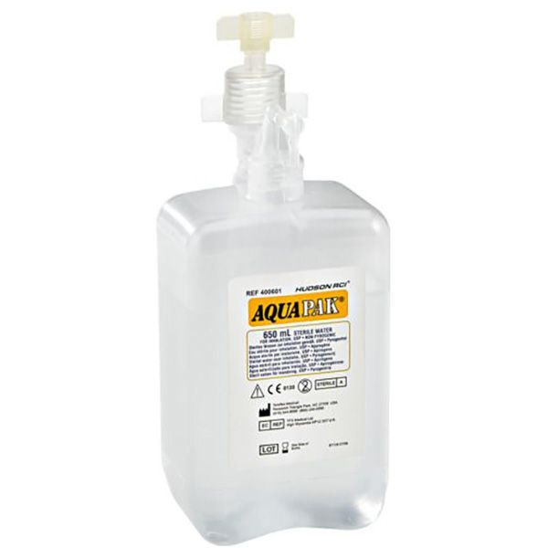 Acqua sterile distillata Aquapak da 650 ml - Con adattatore su CFS PRODOTTI  MEDICALI