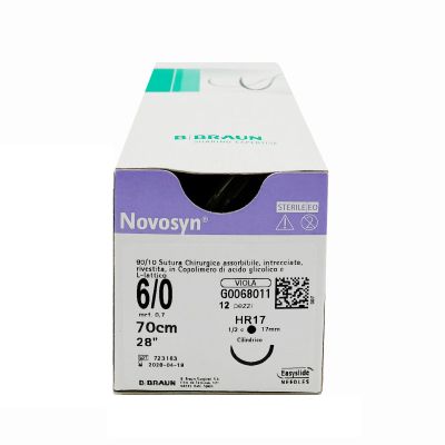 Novosyn suture assorbibili in poliglactina 910, ago 3/8 16mm, USP 4/0 - filo viola 70 cm (conf. 12 pz.)