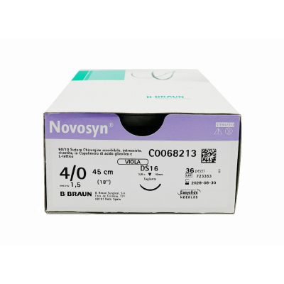 Novosyn suture assorbibili in poliglactina 910, ago 3/8 12mm, USP 6/0 - filo viola 45 cm (conf. 36 pz.)