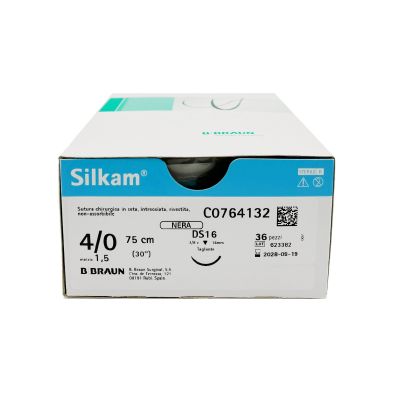 Silkam suture non assorbibili in seta, ago 3/8 16mm, USP 3/0 - filo nero 75cm (conf. 36 pz.)